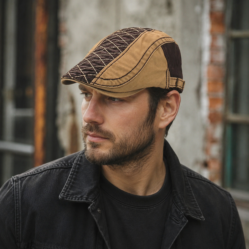 Patchwork Flat Cap - Adjustable Cotton Rhombus Pattern Hat for Men & Women
