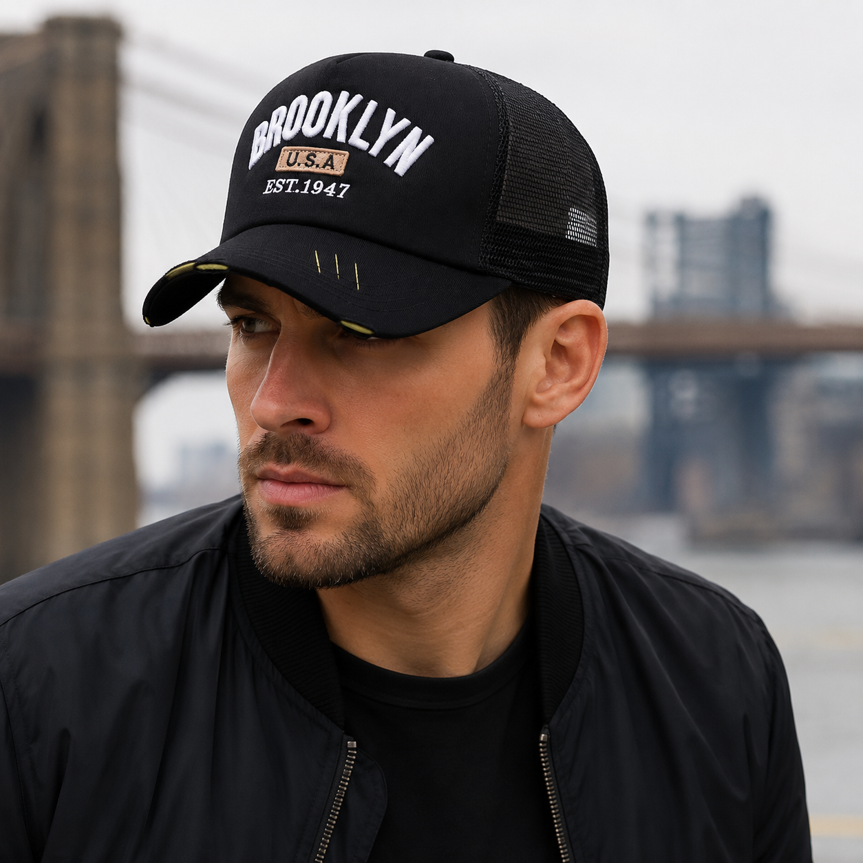 Brooklyn Trucker Cap – Adjustable Cotton Acrylic Classic Truck Style Hat