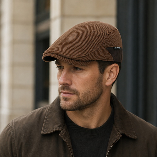 Corduroy Flat Cap – Adjustable Winter Flat Cap with Warm Lined Hat