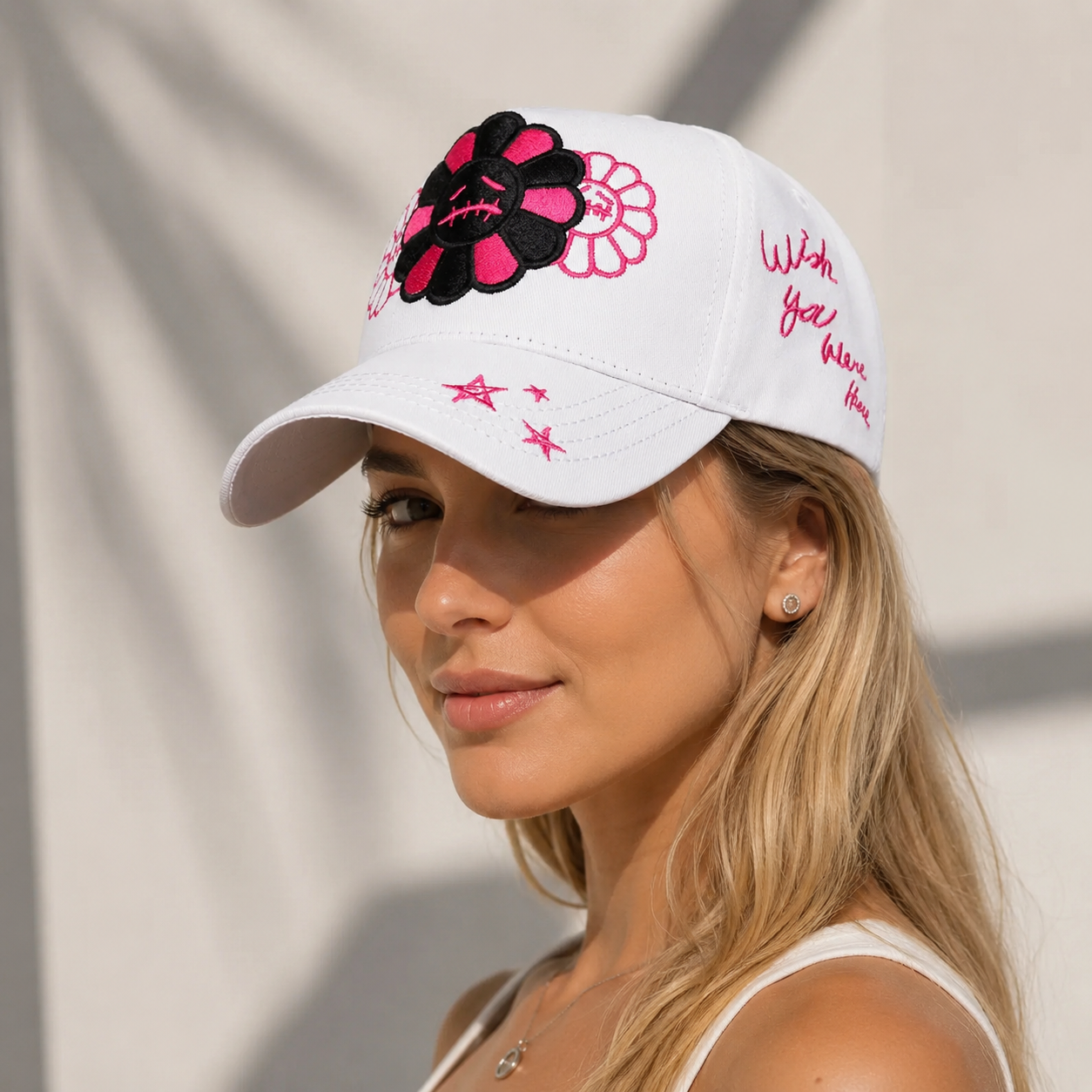 Gothic Baseball Cap – Adjustable Cotton Acrylic Cap with Crying Flower Design
