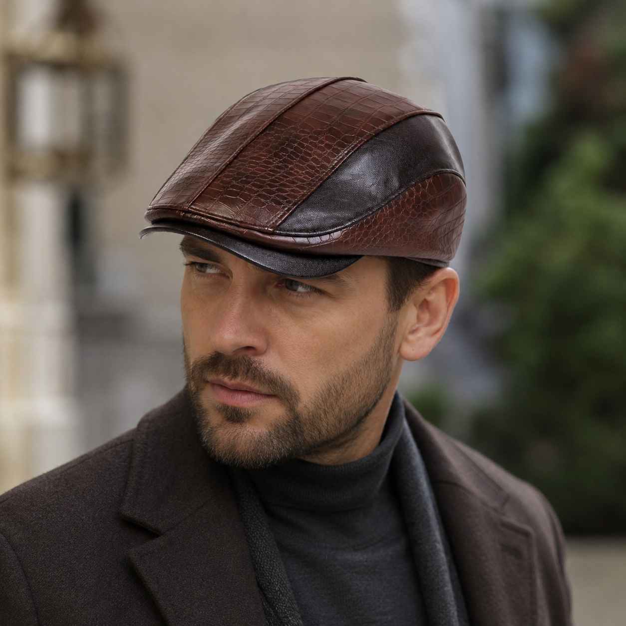 Leather Flat Cap – Adjustable Vegan Leather Scales Pattern Winter Hat by Hatloom