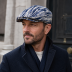 Linen Flat Cap – Blue Striped Summer Hat With Cotton Sweatband, Breathable & Lightweight