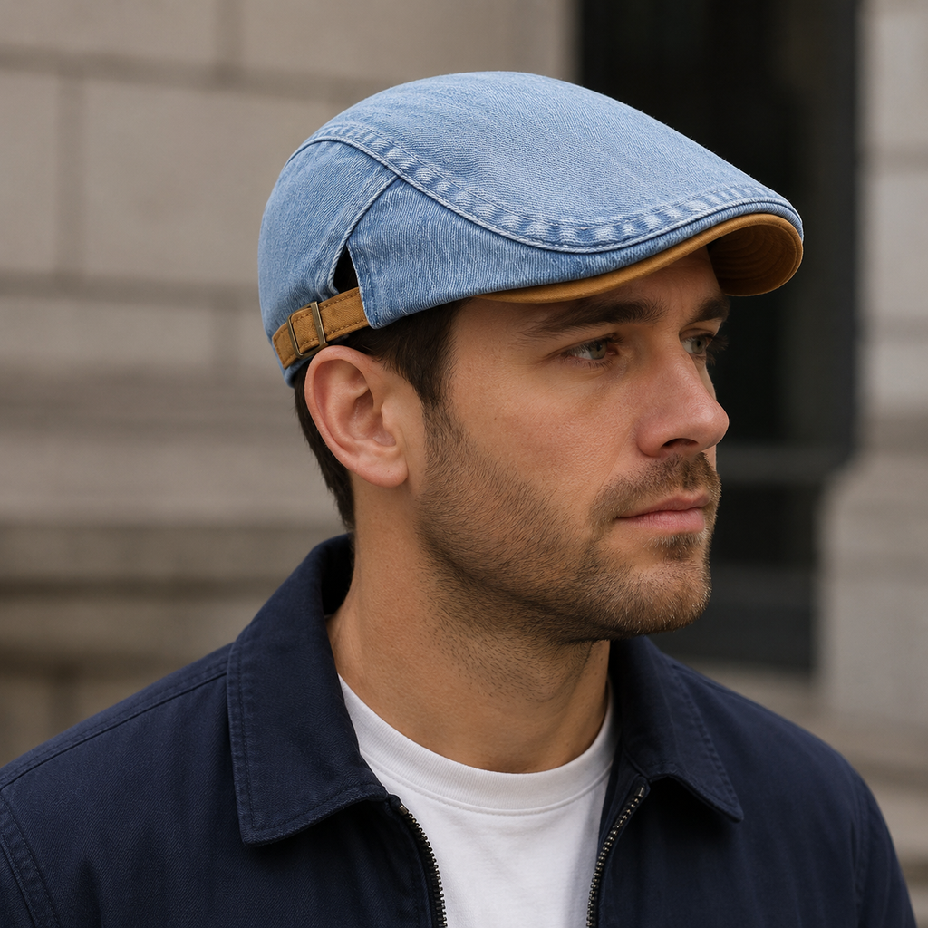 Denim Flat Cap – Adjustable Cotton Classic Flat Hat for Men & Women