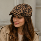 Leopard Print Flat Cap - Adjustable Cotton Acrylic Animal Print Hat for Men & Women
