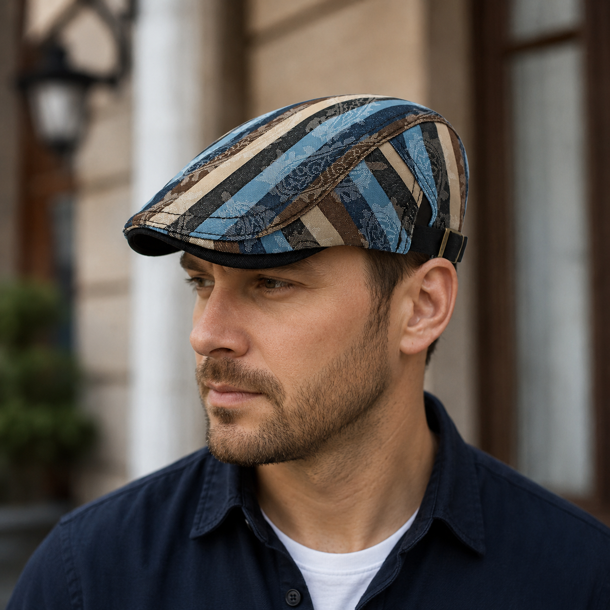 Cotton Flat Cap – Adjustable Striped Floral Pattern Lightweight Summer Hat