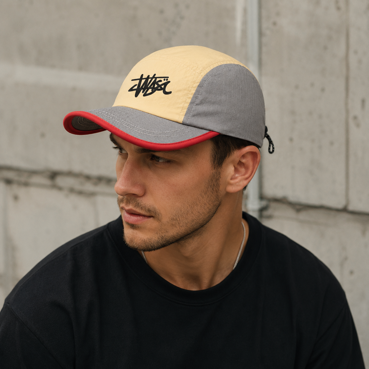 5 Panels Cap - Adjustable Baseball Style Hat With Breathable Acrylic Patchwork Design