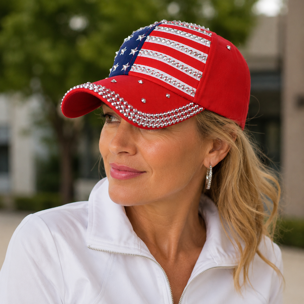 USA Flag Baseball Cap – Adjustable Cotton Patriotic Hat With Studded Design