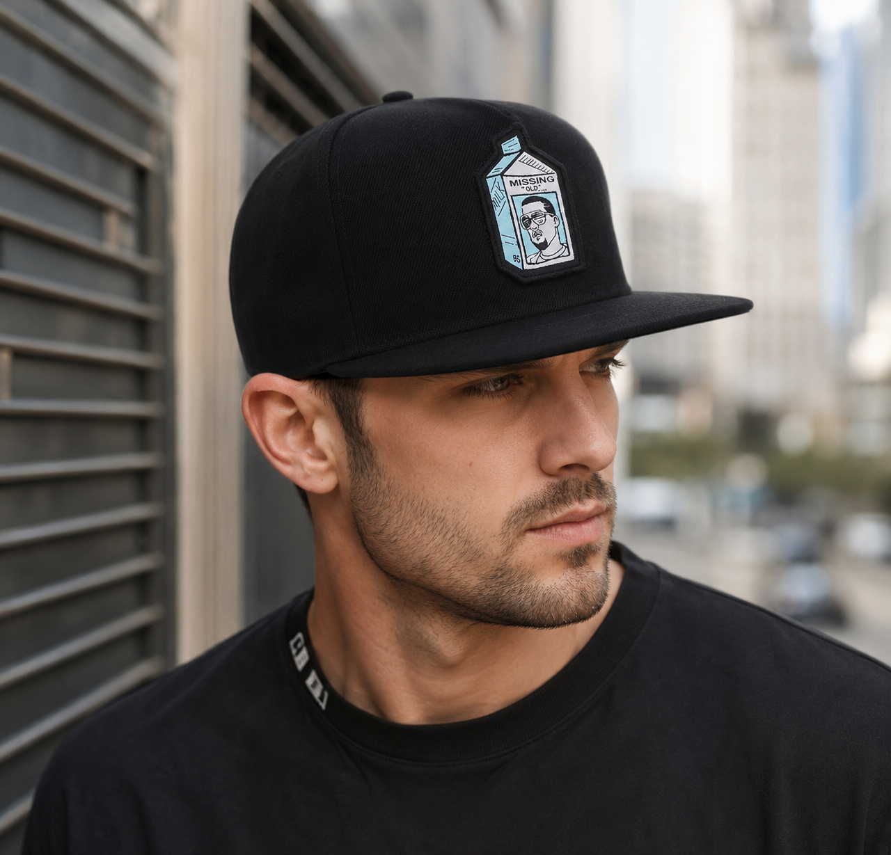 Black Snapback Cap – Adjustable Cotton Baseball Hat with Urban Streetwear Style