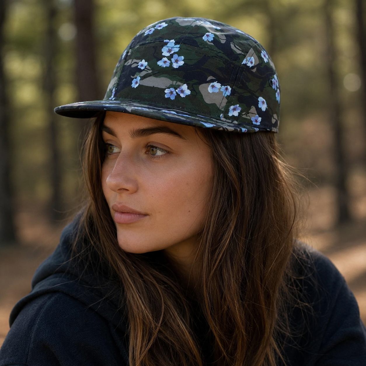 Cherry Blossoms Cap – Camouflage 5 Panel Hat | Adjustable Cotton Unisex Style