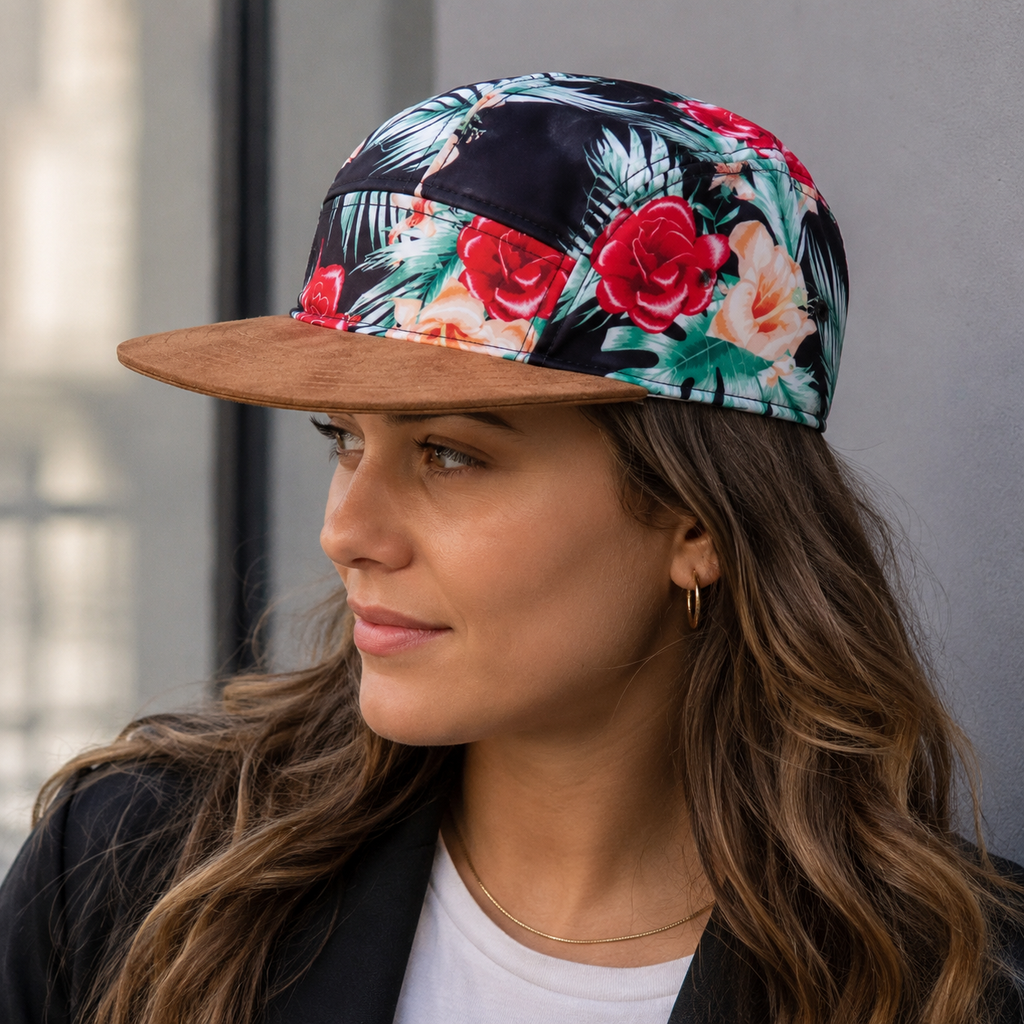 Vintage Roses Cap – Adjustable 5 Panel Hat With Floral Pattern Snapback