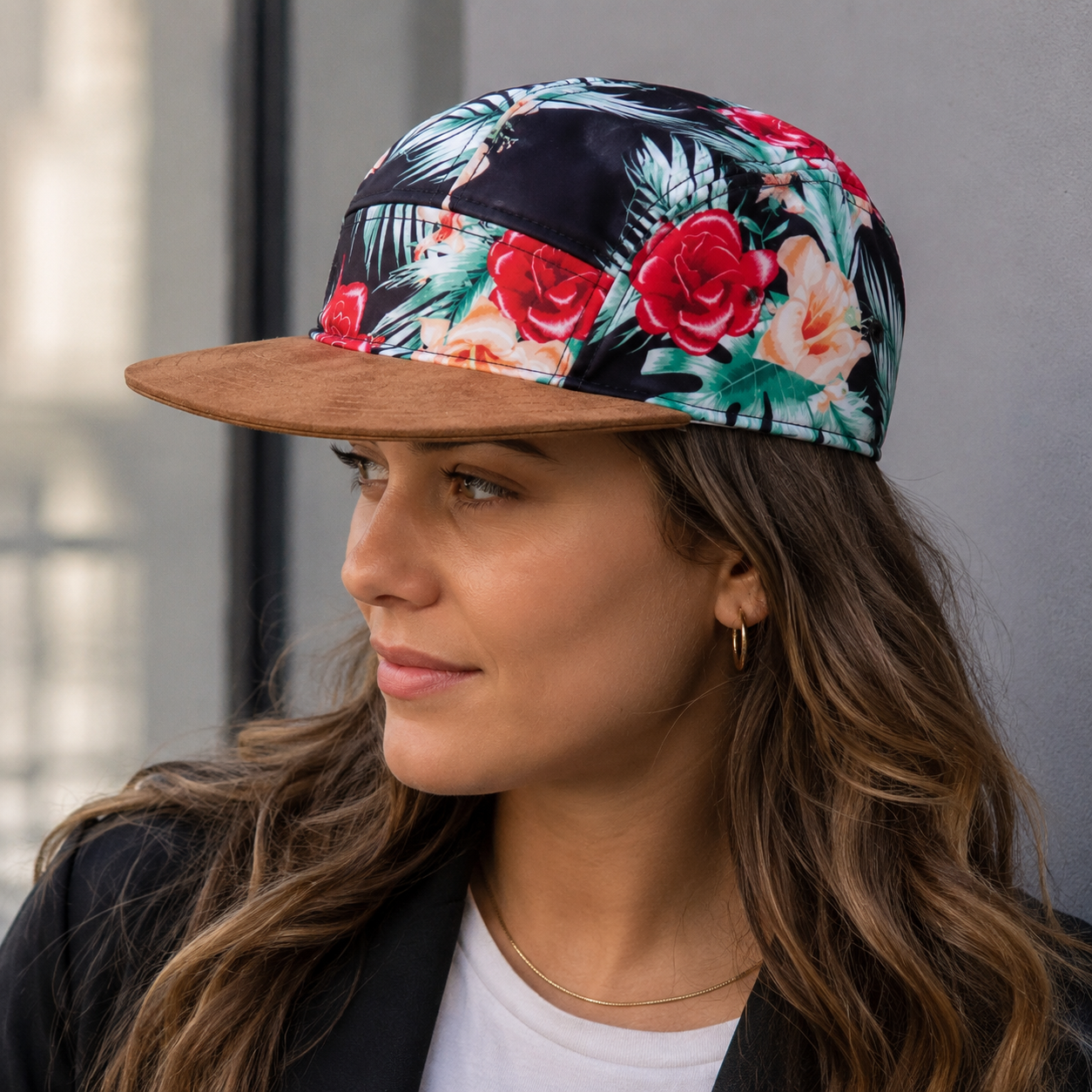 Vintage Roses Cap – Adjustable 5 Panel Hat With Floral Pattern Snapback