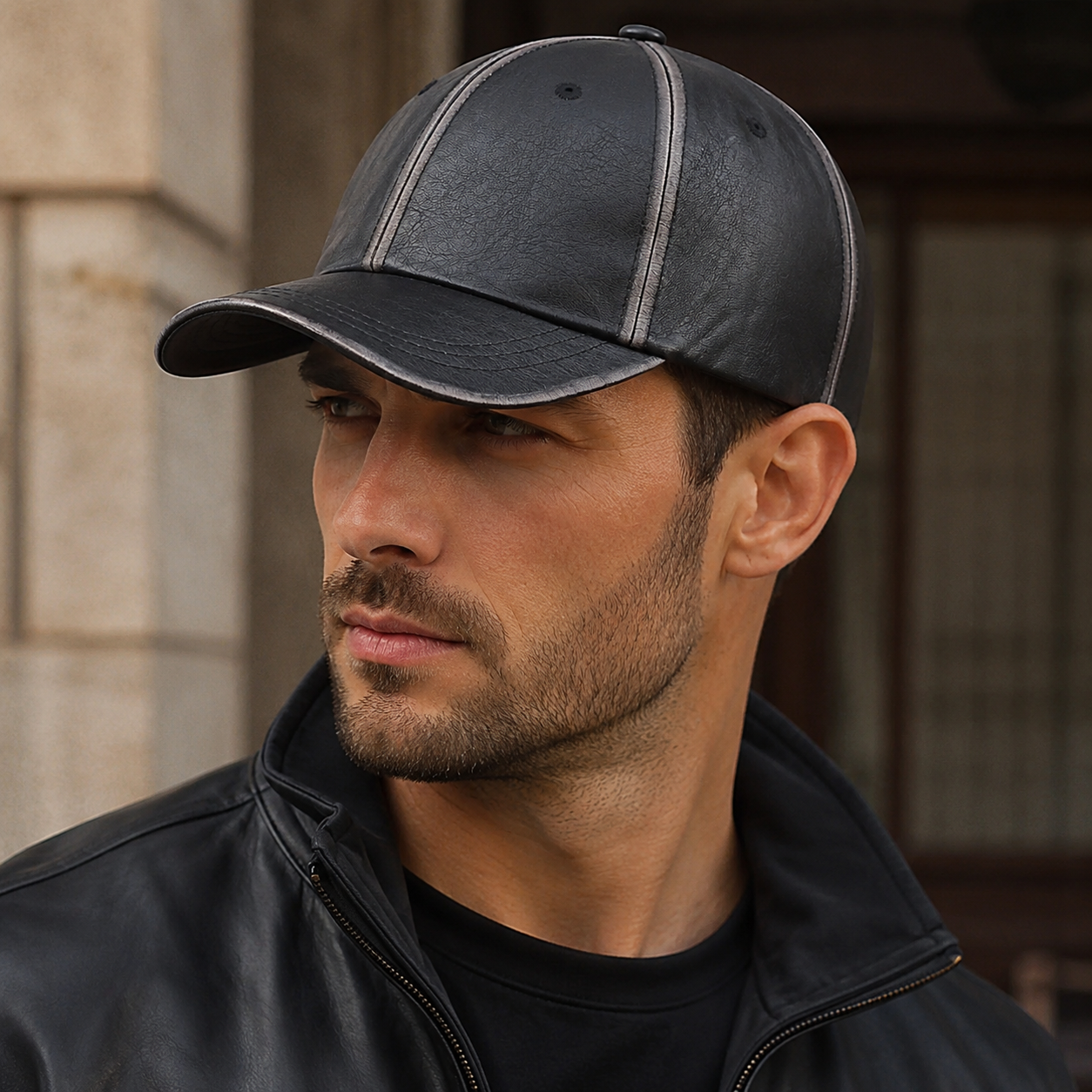 Retro Leather Baseball Cap – Durable Adjustable Vegan Leather Hat for Men & Women