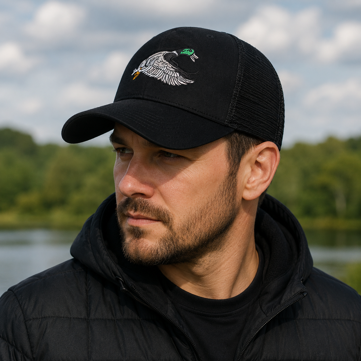Flying Duck Trucker Cap - Adjustable Mesh Baseball Hat With Embroidered Logo