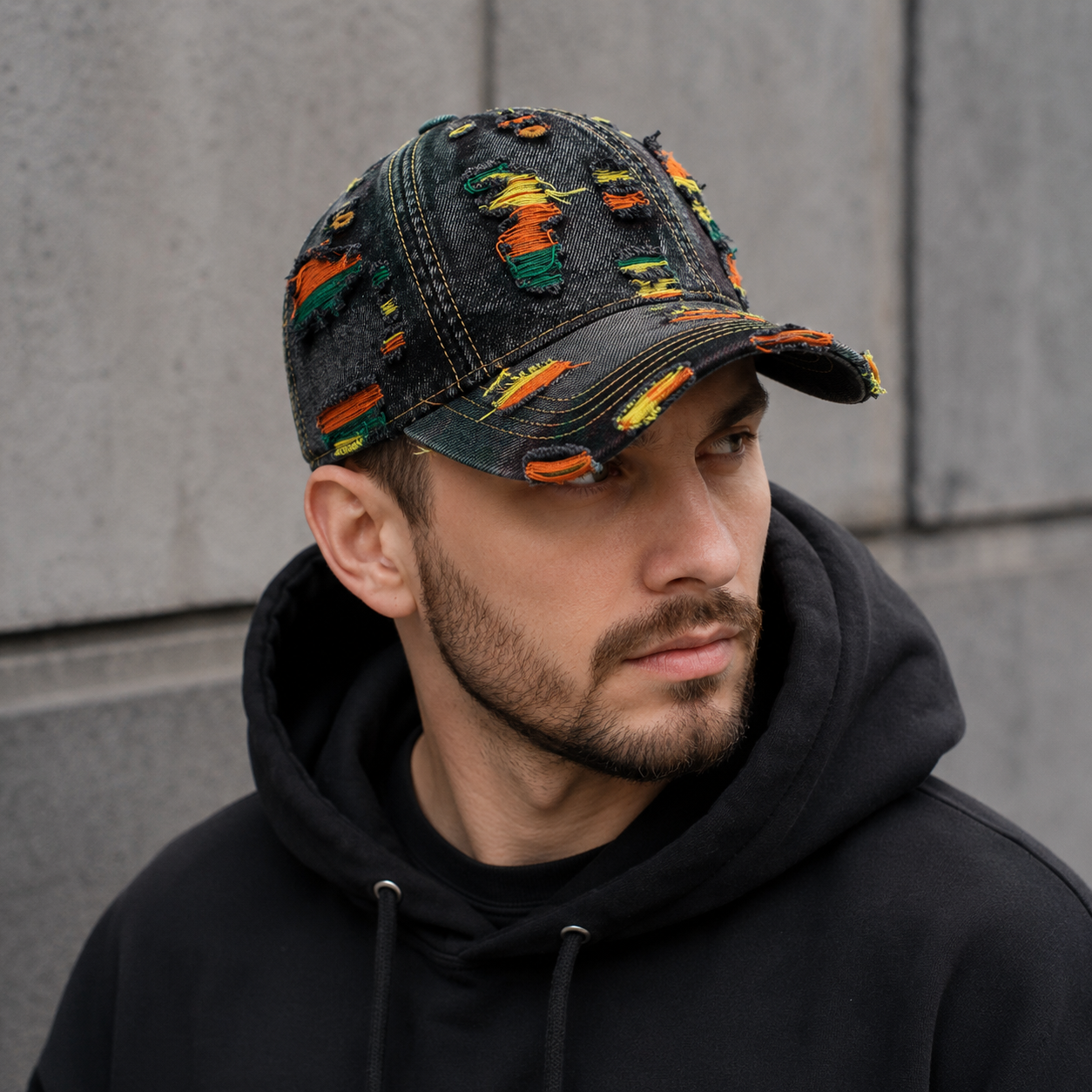 Scratched Baseball Cap - Adjustable Cotton Acrylic Hat | Breathable Summer Style