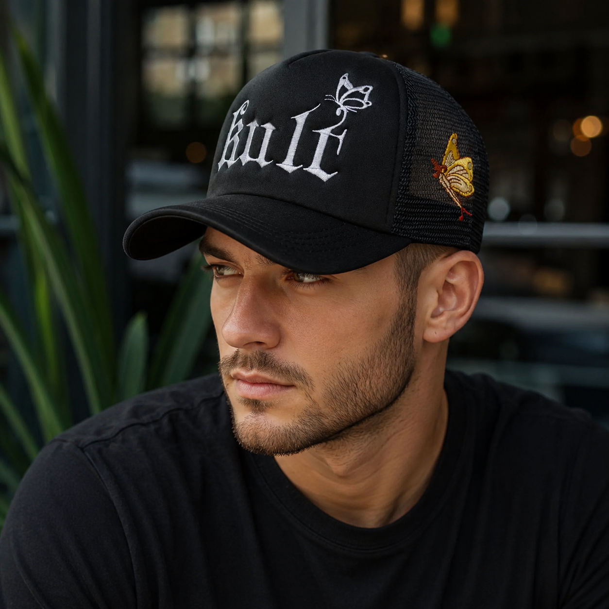 Butterfly Trucker Cap – Adjustable Cotton Acrylic Hat With Embroidered Logo