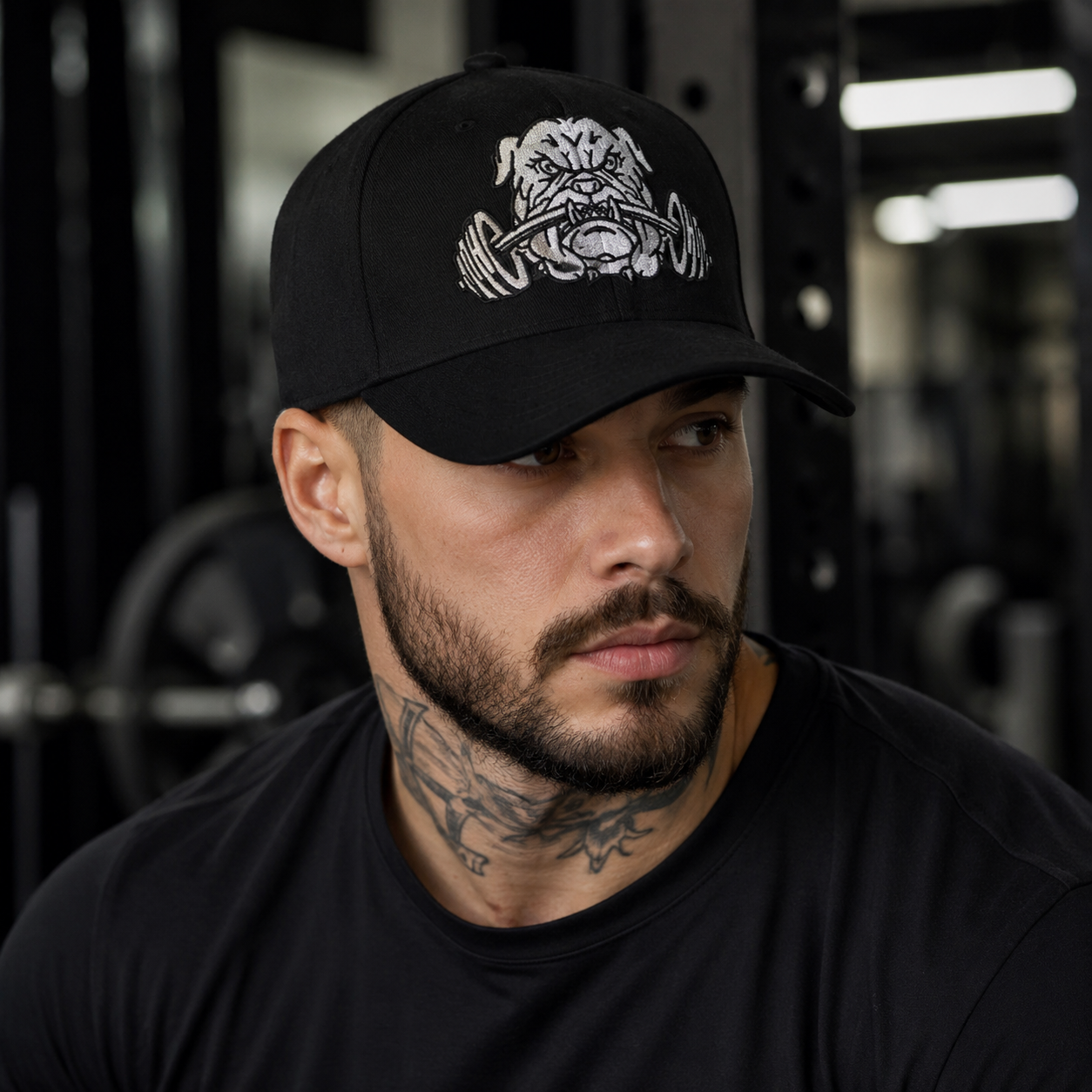 Bulldog Dumbbells Cap - Adjustable Cotton Acrylic Baseball Hat With Embroidered Logo