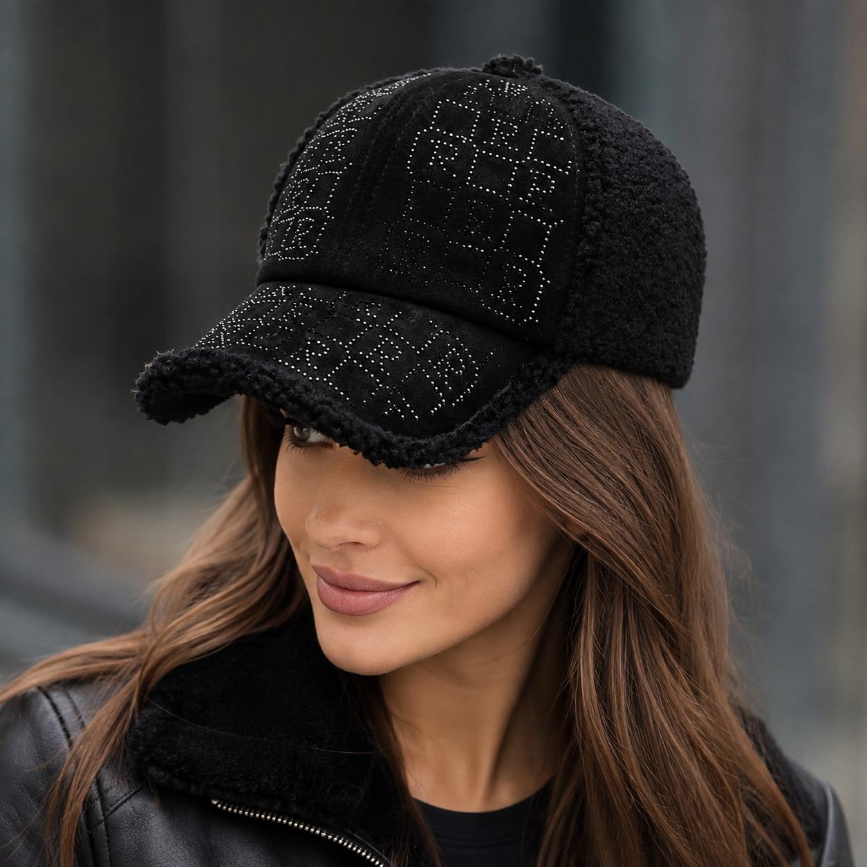 Winter Fur Baseball Cap - Adjustable Cotton Fur Panel Hat with Embroidered Logo