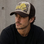 Retro Trucker Cap - Adjustable Cotton Acrylic Hat With Embroidered Design