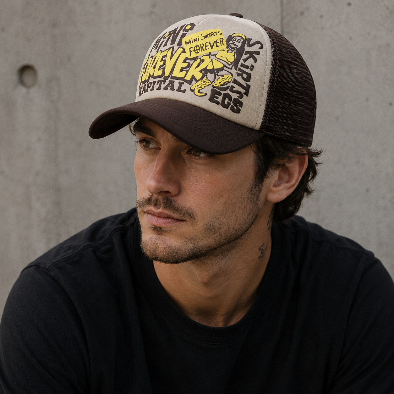 Retro Trucker Cap - Adjustable Cotton Acrylic Hat With Embroidered Design