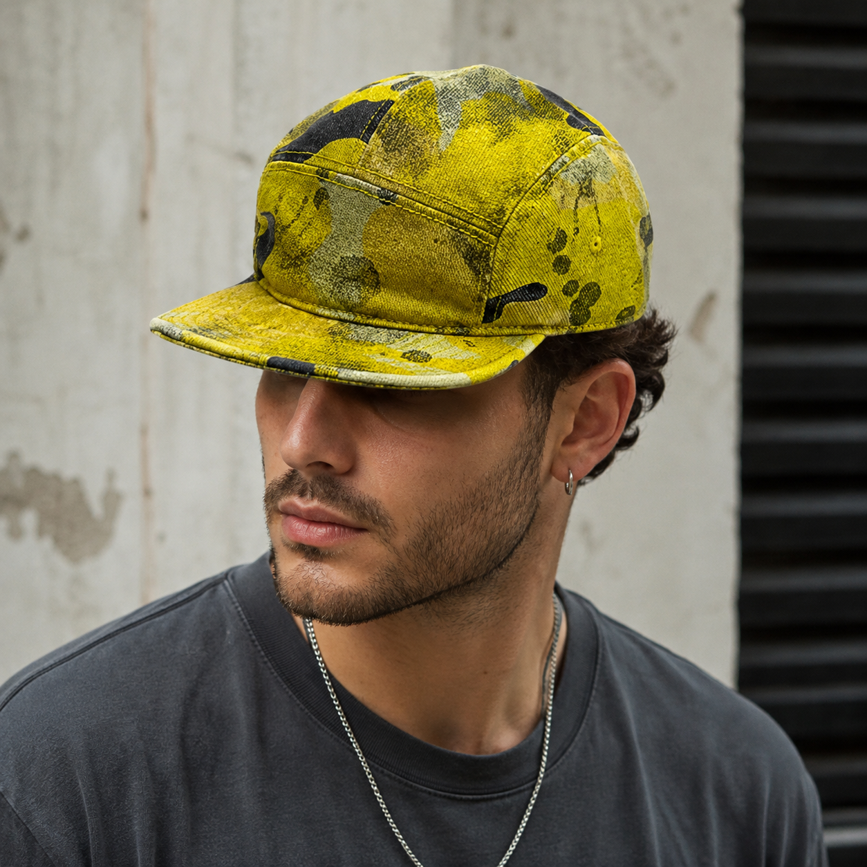 Camouflage 5-Panels Cap - Adjustable Short Brim Organic Cotton Hat Breathable