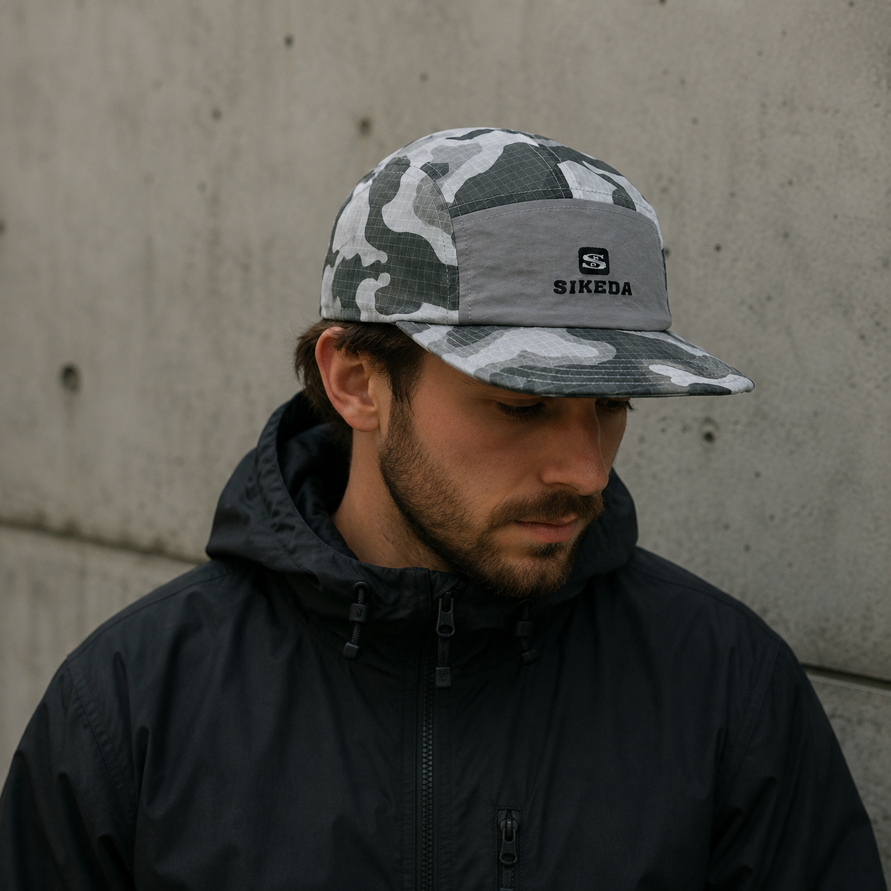 Retro Camouflage Baseball Cap - Adjustable 5 Panels Organic Cotton Hat with Flat Visor