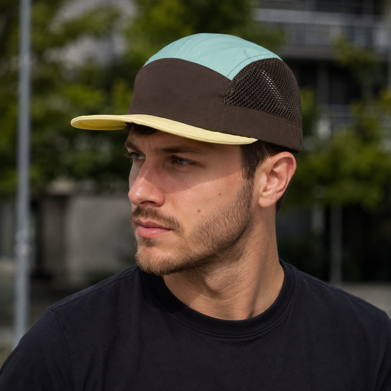 Vintage Short Brim Cap - Adjustable 5 Panels Organic Cotton Mesh Hat by Hatloom