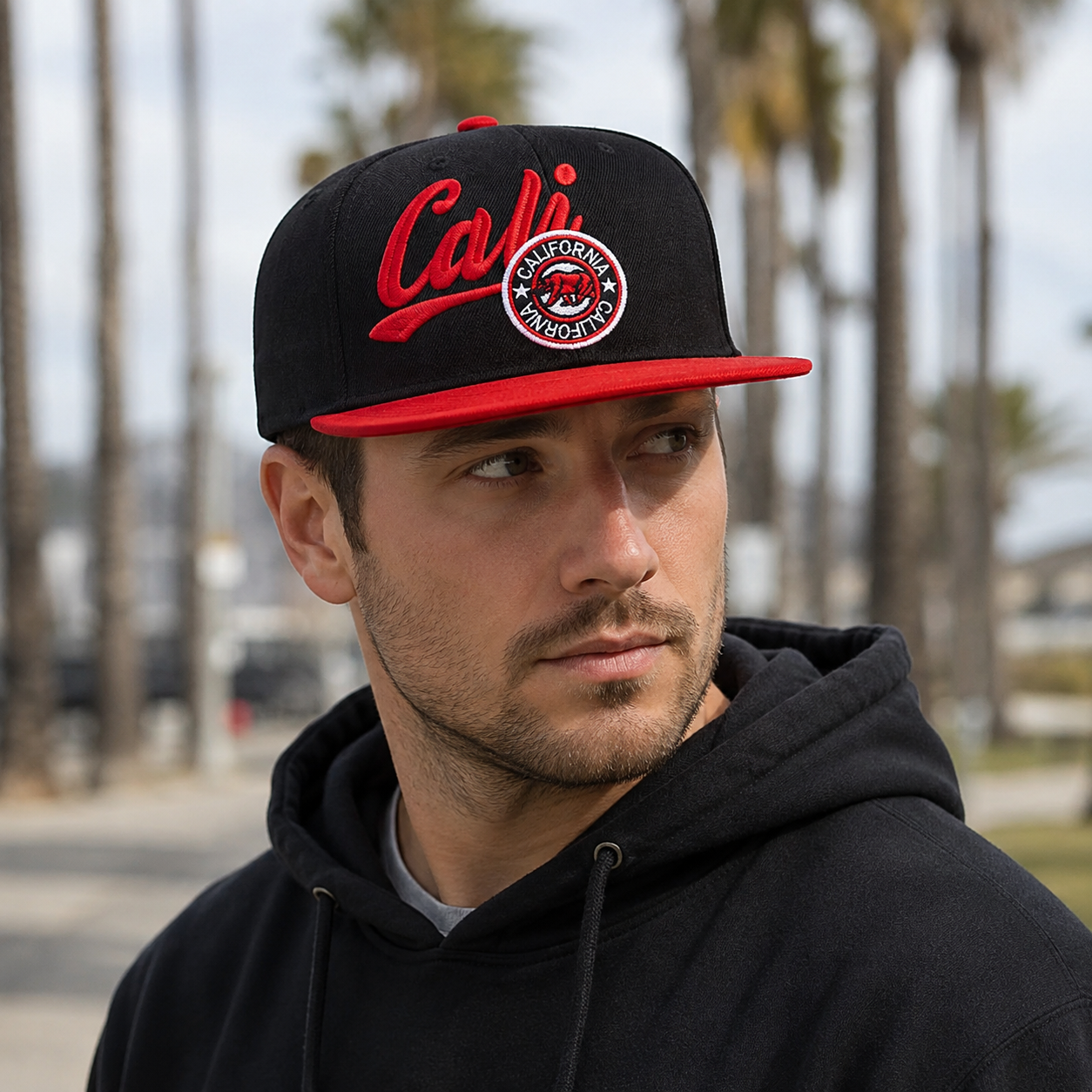 Black Red Snapback - Adjustable Cotton Snapback Hat | California Style Cap