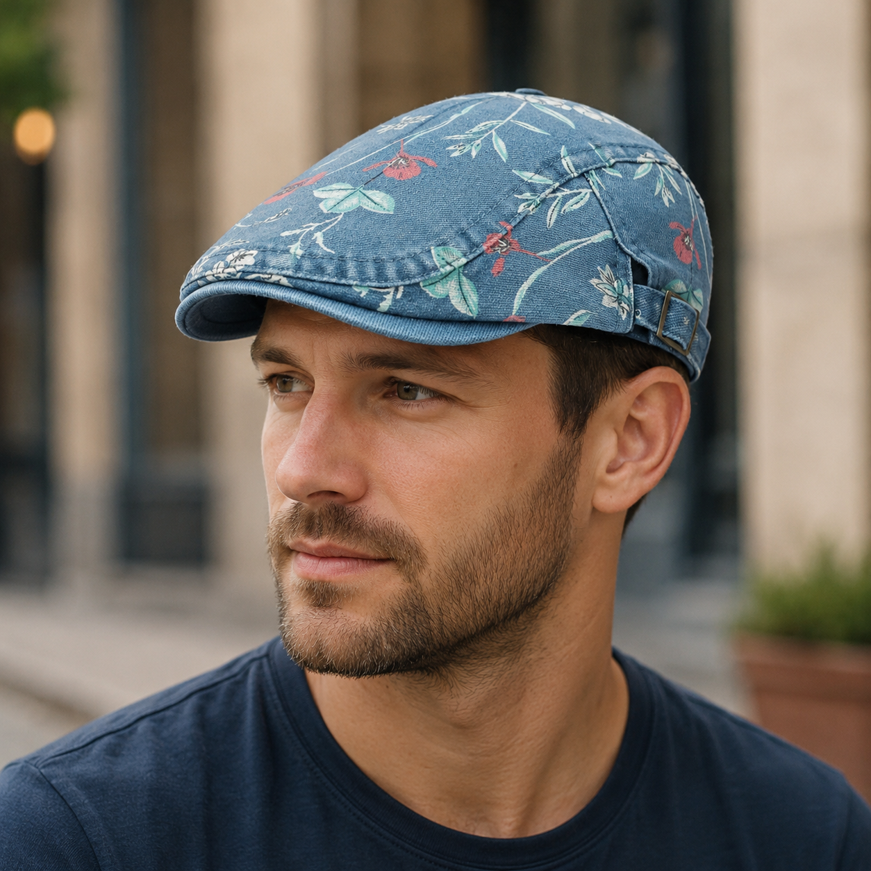 Cotton Flat Cap – Adjustable Floral Design Hat With Breathable Flower Pattern