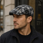 Plaid Distressed Flat Cap - Adjustable Cotton Acrylic Hat for Men & Women