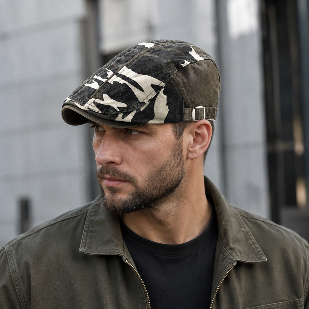Military Camouflage Cap – Adjustable Cotton Flat Cap With Army Pattern Hat