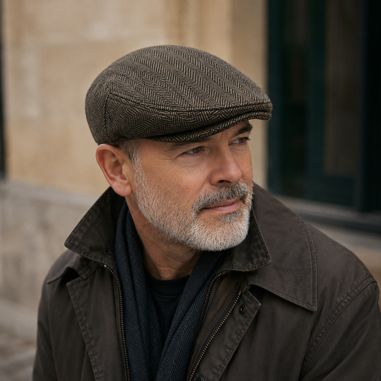 Wool Flat Cap – Classic Herringbone Adjustable Winter Hat With Cotton Sweatband