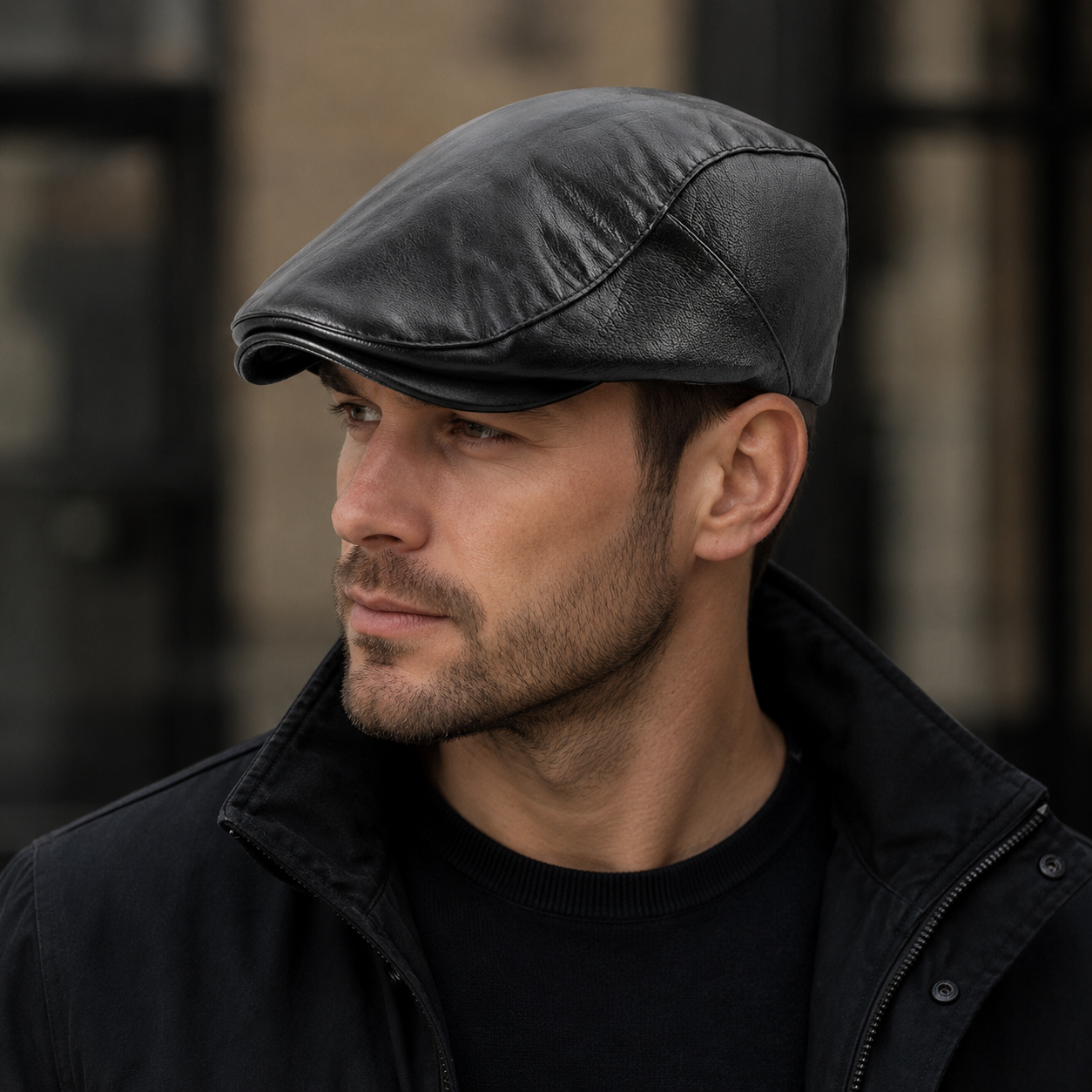 Vintage Leather Flat Cap – Adjustable Vegan Leather Classic Hat for Men & Women