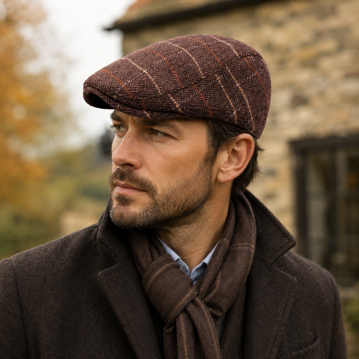Hereford Wool Flat Cap – Adjustable Vegan Wool Hat With Plaid Pattern