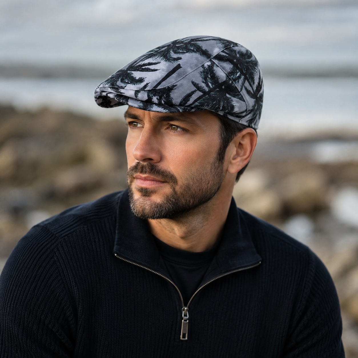 Palm Trees Flat Cap – Adjustable Cotton Summer Hat With Breathable Design