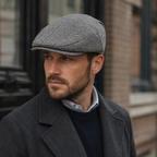 Kids Wool Flat Cap – Classic Herringbone Plaid Children's Headwear in Wool Blend