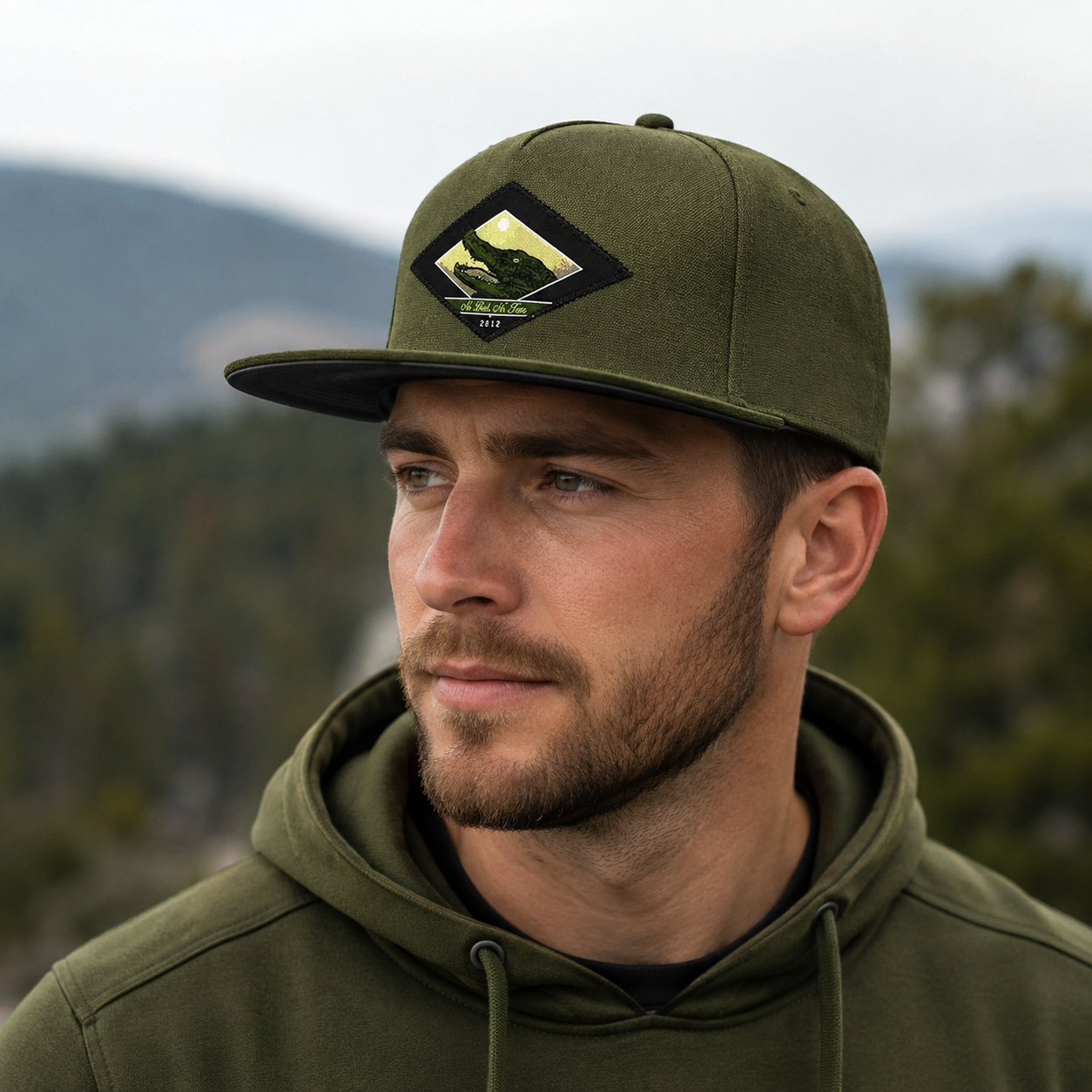 Green Snapback Cap - Adjustable Cotton Baseball Style Hat With Embroidered Details
