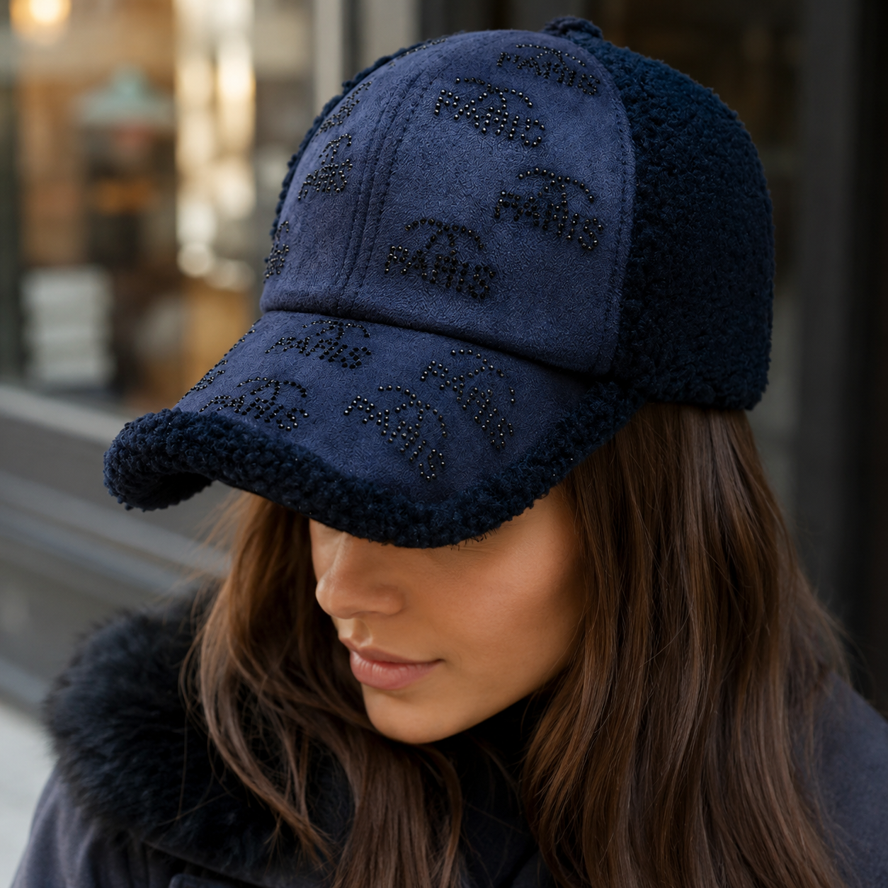 Fur Baseball Cap – Adjustable Cotton Blend Winter Hat With Paris Style Design