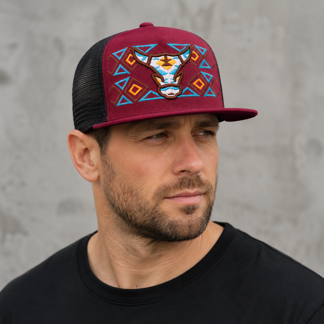 Bull Trucker Snapback Adjustable Baseball Hat – Breathable Embroidered Mesh Cap