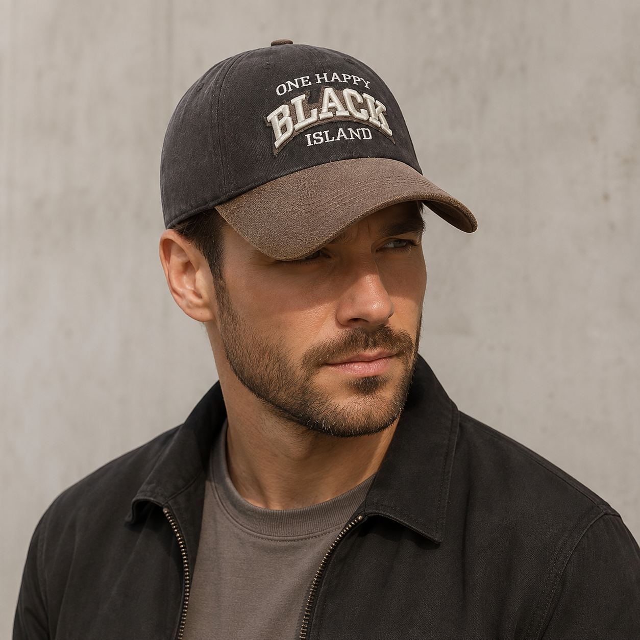 Washed Cotton Baseball Cap – Adjustable Black Embroidered Sports Hat