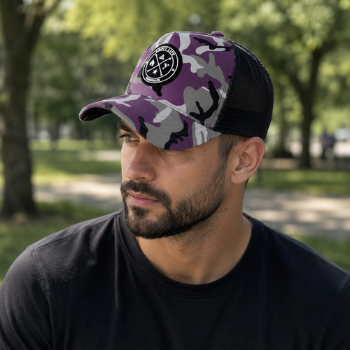 Camouflage Trucker Cap – Adjustable Mesh Hat with Embroidered Logo for Basketball Fans
