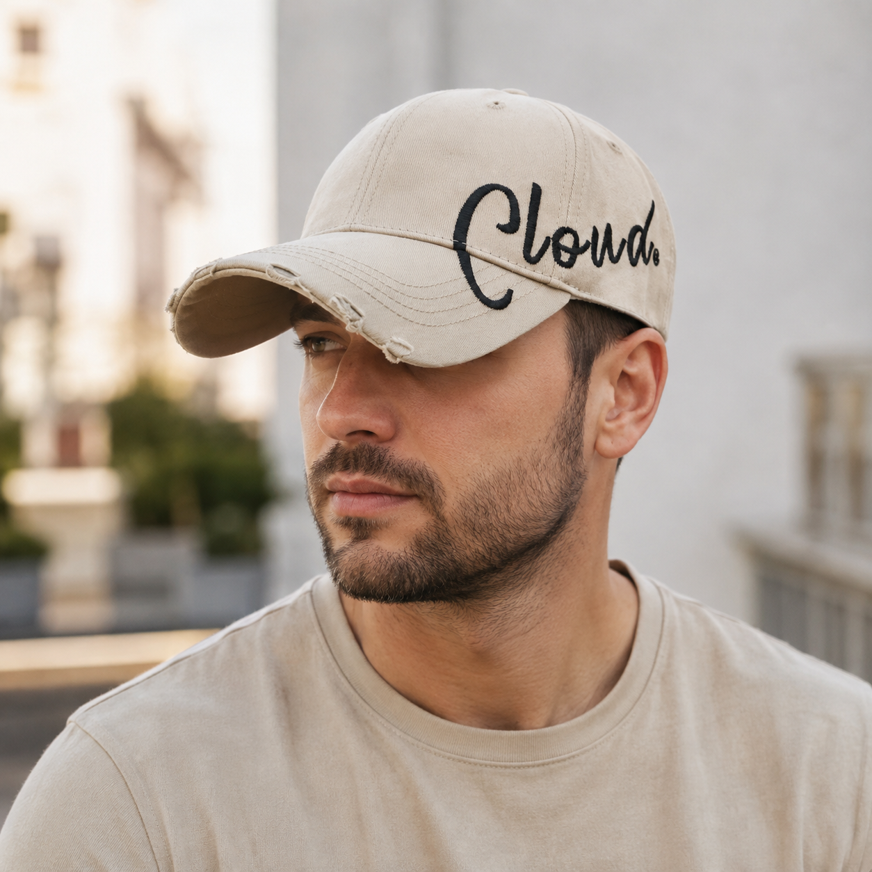 Scratched Baseball Cap – Adjustable Cotton Hat With Embroidered Logo Design