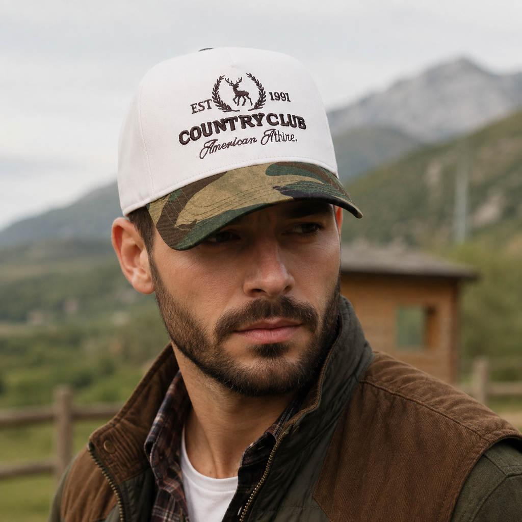 Beige Baseballkappe – Verstellbare Baumwoll-Acryl Country Club Cap mit gesticktem Logo