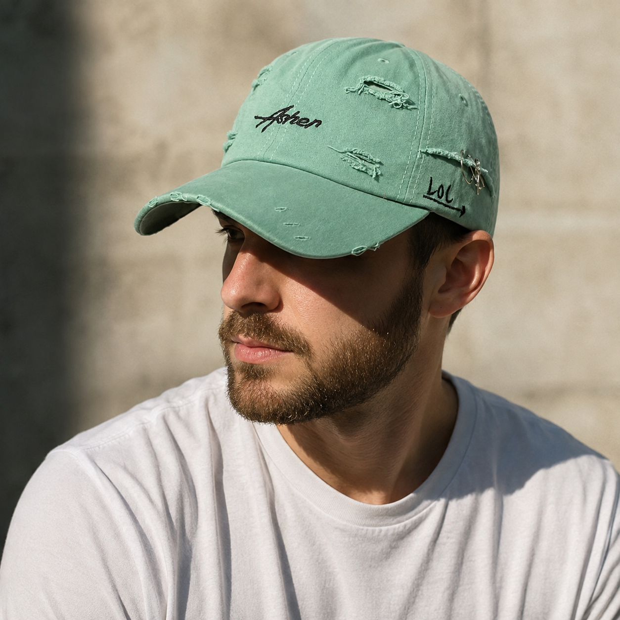 Scratched Baseball Cap – Adjustable Cotton Acrylic Cap With Metallic Detail