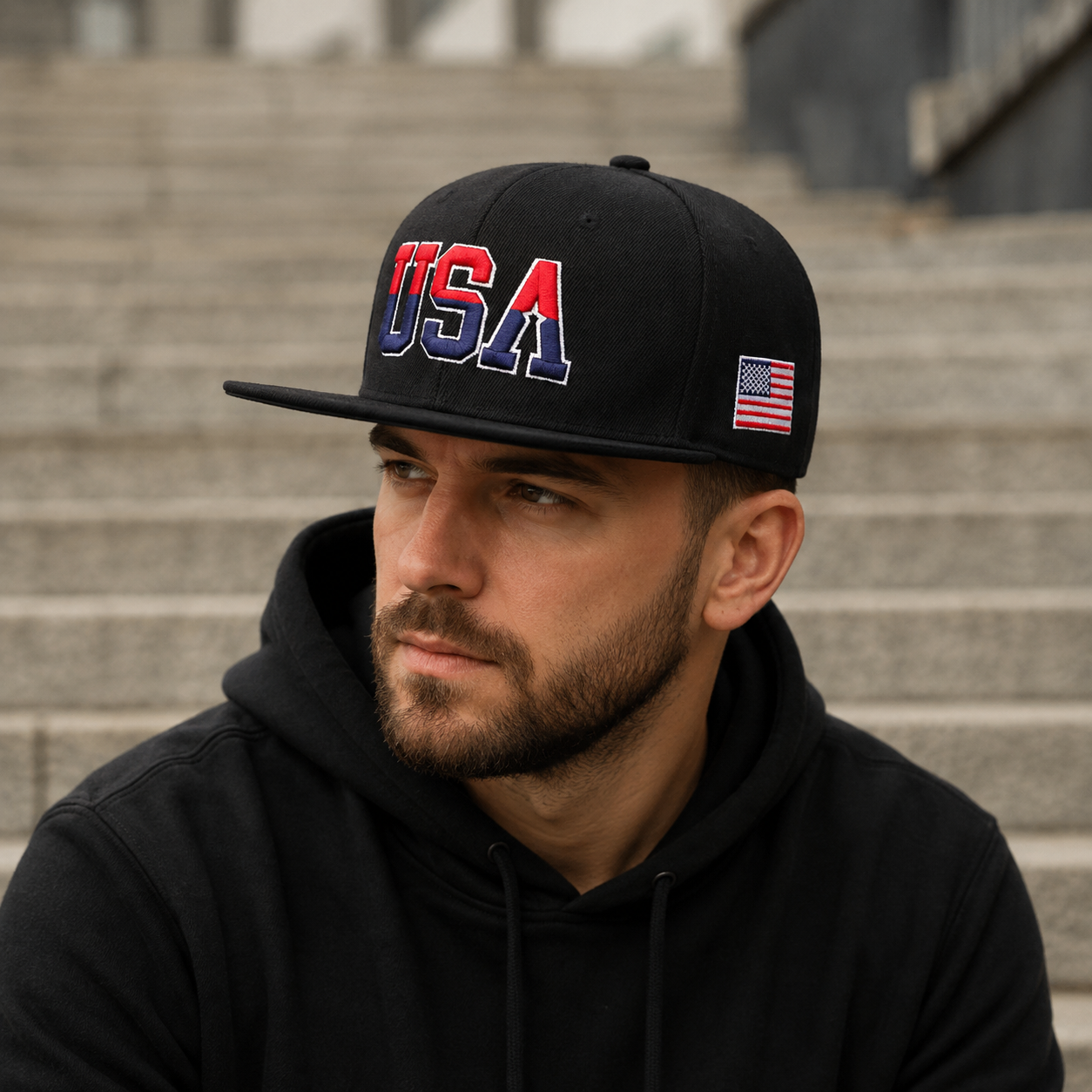 USA Flag Snapback - Adjustable Cotton Acrylic Embroidered Cap For Summer Wear
