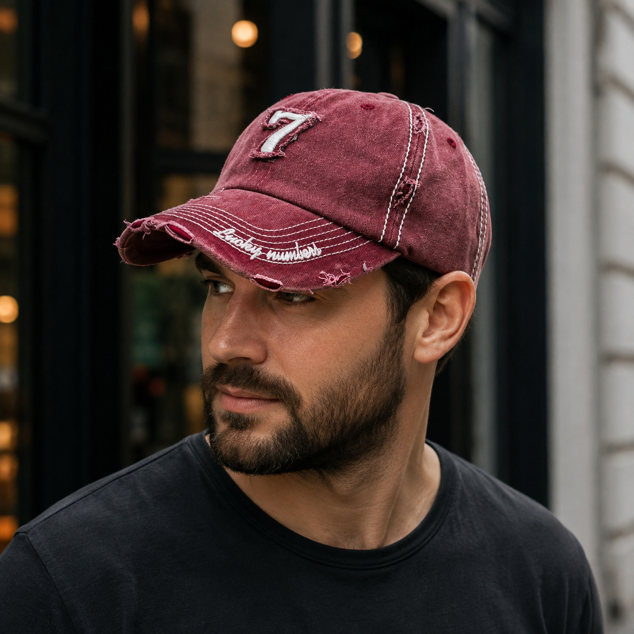 Vintage Baseball Cap – Adjustable Ripped Cotton Hat with Embroidered Logo