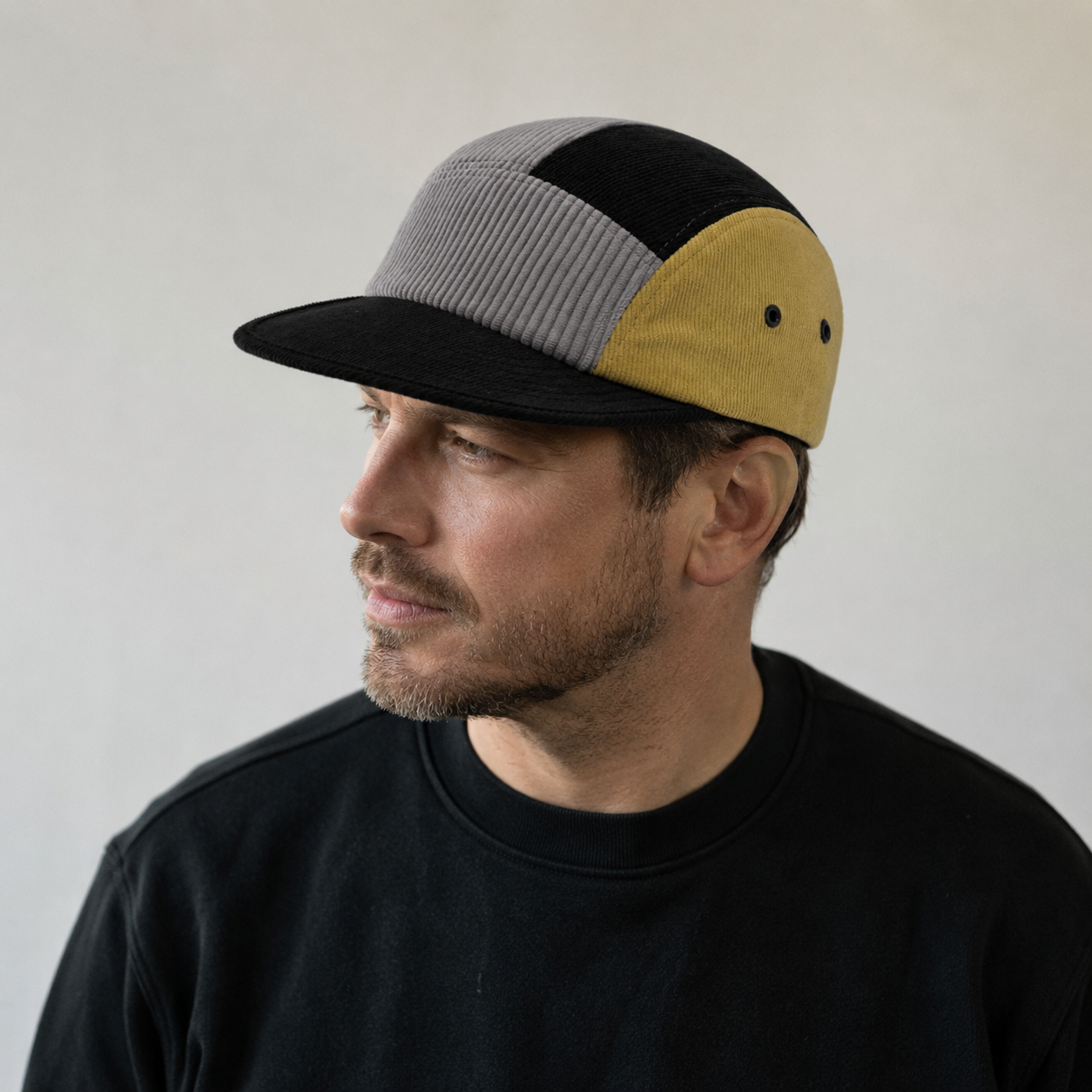Corduroy 5-Panels Cap – Adjustable Flat Visor Patchwork Organic Cotton Hat
