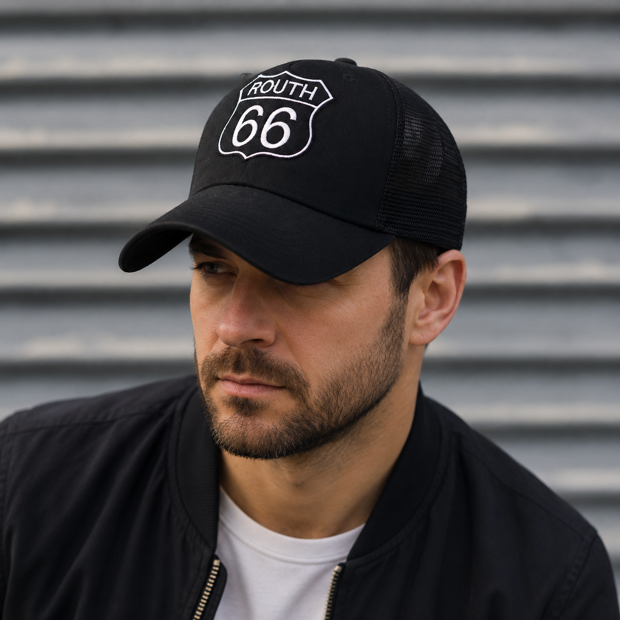 Route 66 Trucker Cap – Adjustable Cotton Mesh Hat with Embroidered Logo
