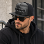 Black Leather Snapback – Adjustable Vegan Leather Cap With Cotton Baseball Hat