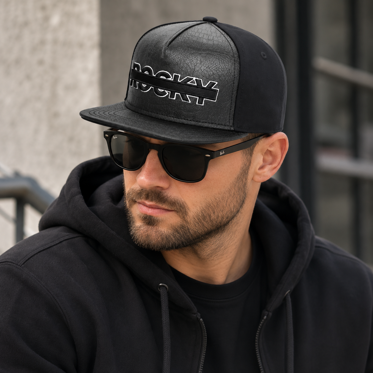 Black Leather Snapback – Adjustable Vegan Leather Cap With Cotton Baseball Hat