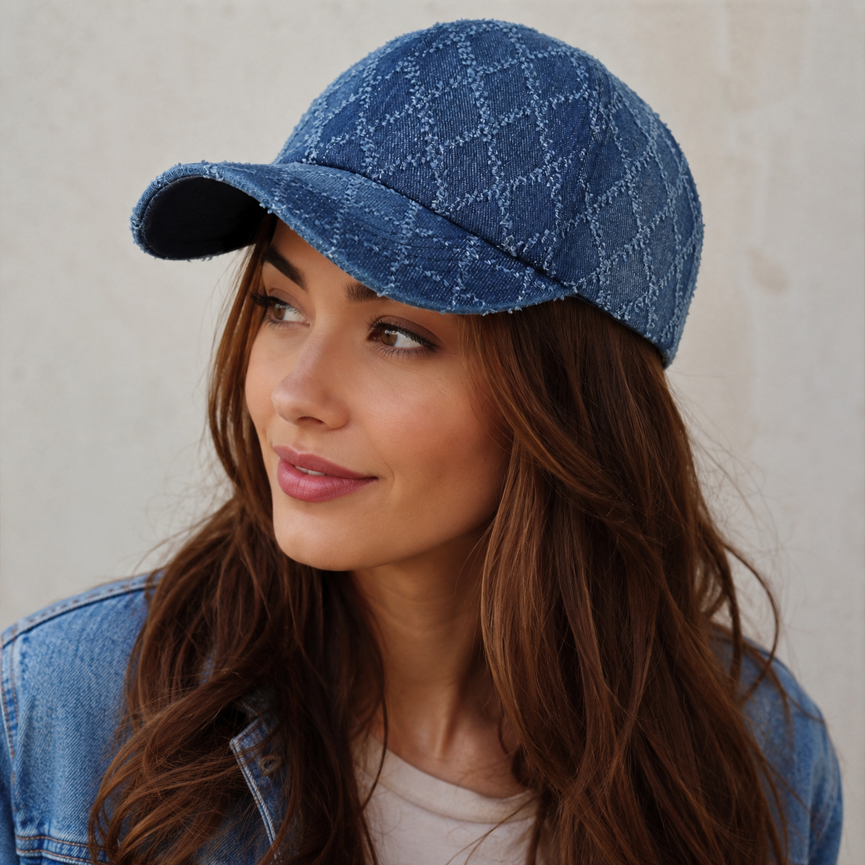 Denim Baseball Cap – Adjustable Cotton Hat with Rhombus Pattern Vintage Style
